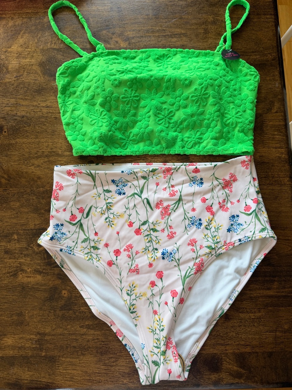 Old Navy & NoBo Neon Green Floral High-Waist Bikini Set